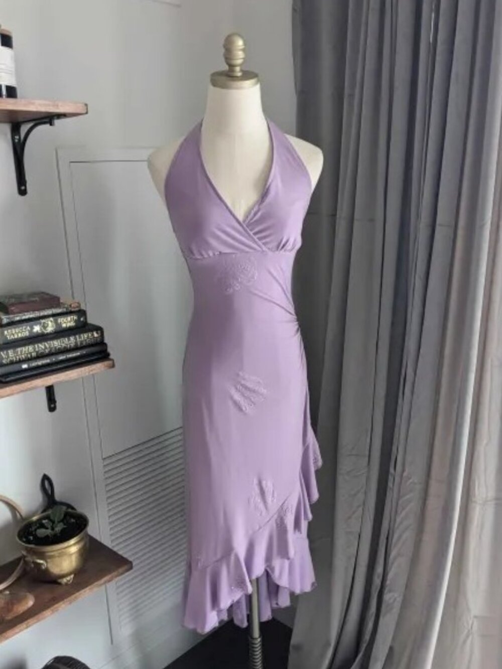 Lilac High-Low Ruffle Hem Halter Dress - Picture 5 of 6